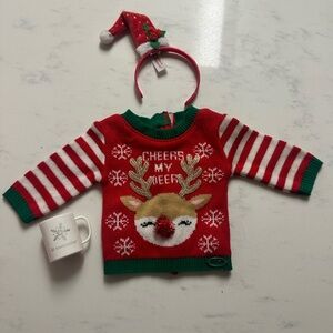 American Girl Silly Christmas Sweater  Headband Mug Red Knit Top for 18" Doll